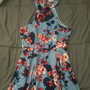 High Neck Floral Pleated Dress